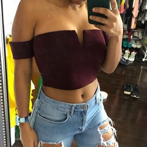 Burgundy v cut crop top